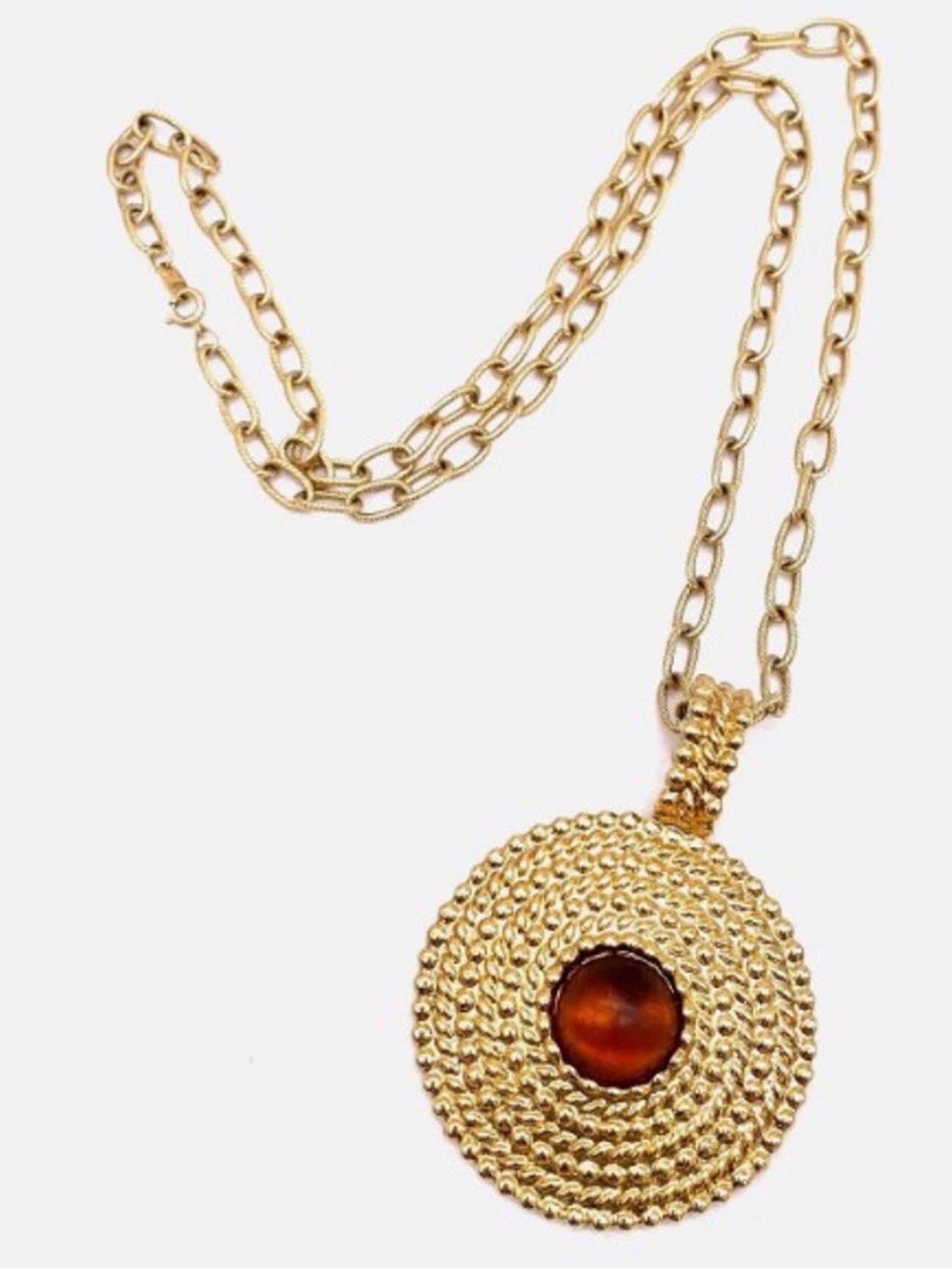 Vintage 1970s Avon signed large gold tone pendant chain necklace